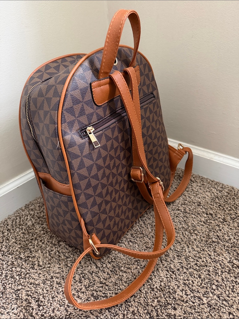 Brown Geometric Print Mini Backpack - Picture 2 of 4